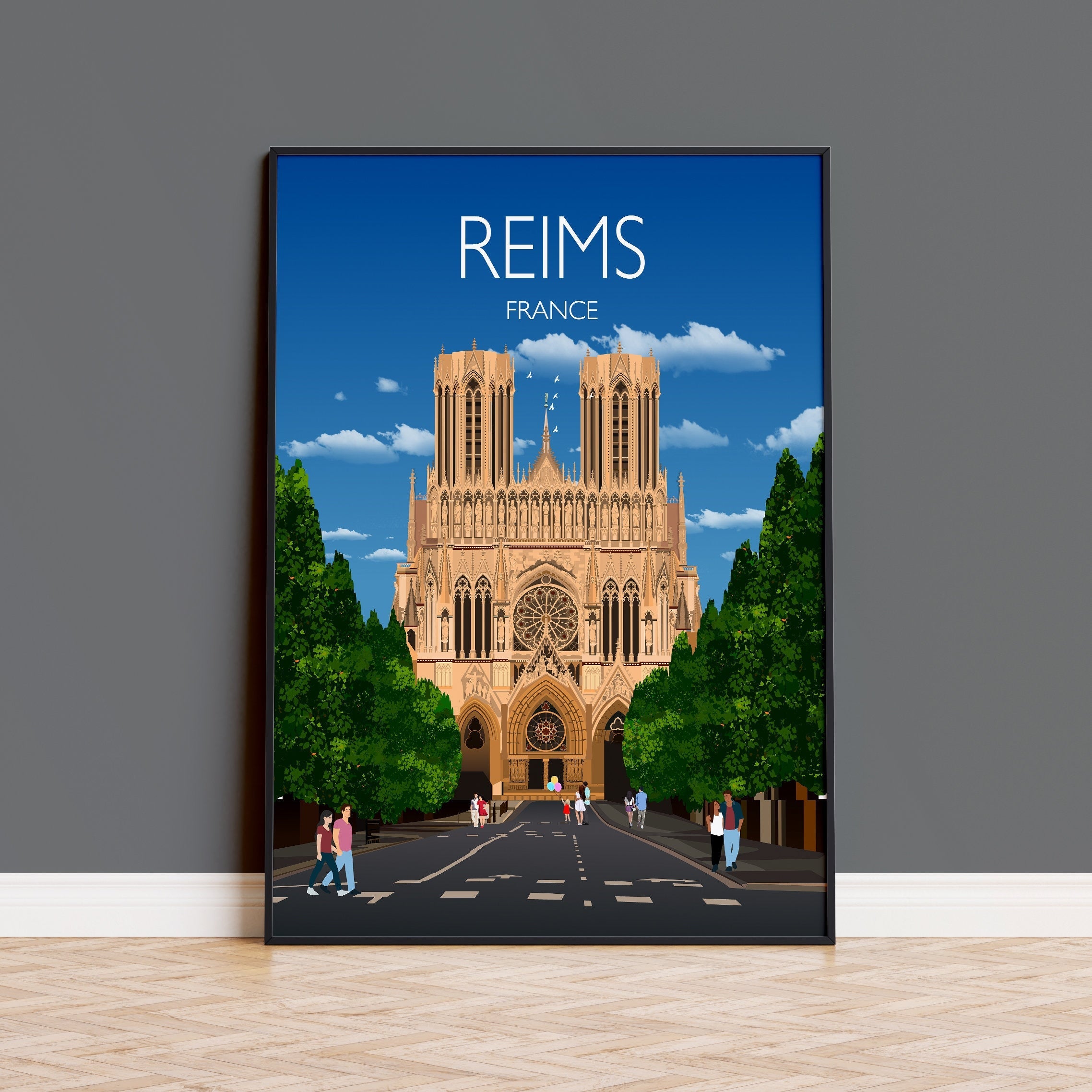 Reims Travel Poster, Travel Print of Reims, France, Reims Art Lovers Gift, France City Wall Art Print NQ Media Designs